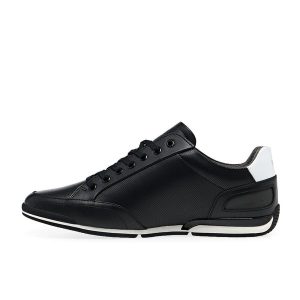 Black Low Profile Leather Trainers with Perforated Detailing