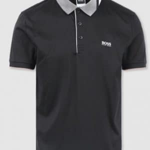 פולו בוס Regular-Fit polo Shirt With Striped Collar in BLACK