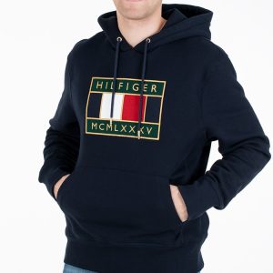 קפוצ'ון טומי TOMMY ICONS LOGO EMBROIDERY HOODY IN NAVY