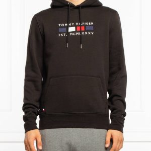 סווטשירט טומי הילפיגר עם לוגו רקום בצבע שחור TOMMY Hoodie