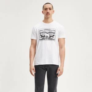 Levi's Men's 2-Horse Graphic Tee - טי שירט ליוויס לוגו עם ציור סוסים - לבן