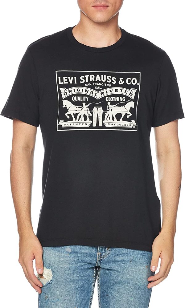 Levi's Men's 2-Horse Graphic Tee - טי שירט ליוויס לוגו עם ציור סוסים - שחור