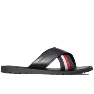 כפכפי עור ממותגים בגוון שחור TOMMY HILFIGER