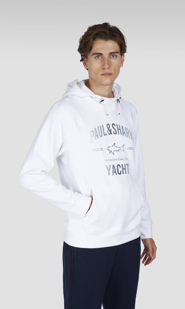 PAUL & SHARK HOODIE | קפוצ'ון פול אנד שארק עם לוגו | גברים | לבן - Image 3