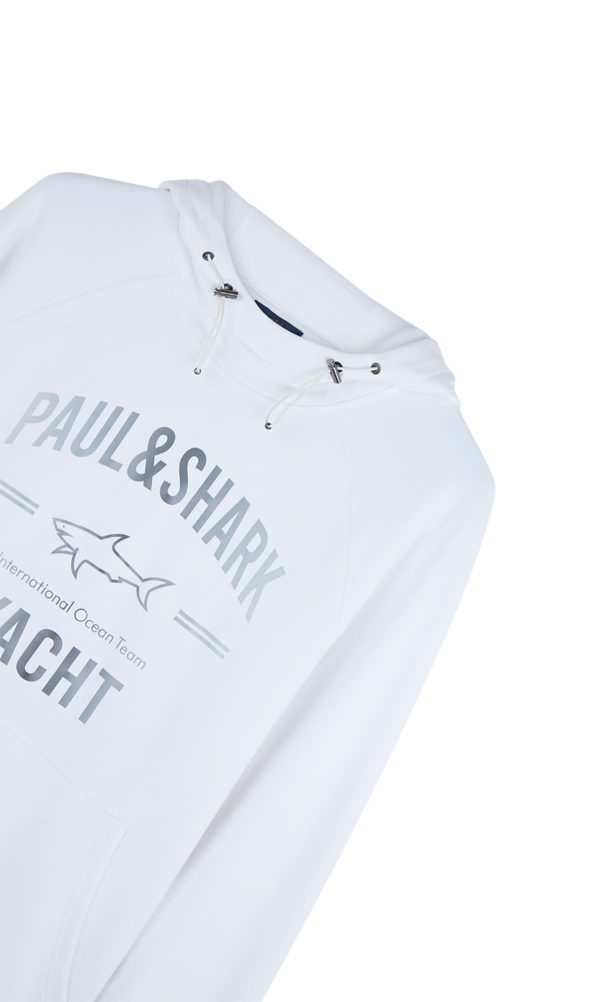 PAUL & SHARK HOODIE | קפוצ'ון פול אנד שארק עם לוגו | גברים | לבן - Image 4