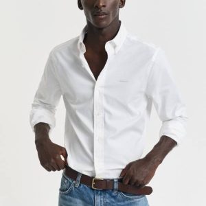 Slim Fit Pinpoint Oxford Shirt - חולצת אוקספורד לבנה מכופתרת