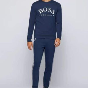 הוגו בוס סווצ'ר לוגו Cotton-blend slim-fit sweatshirt with curved logo