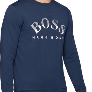 הוגו בוס סווצ'ר לוגו Cotton-blend slim-fit sweatshirt with curved logo