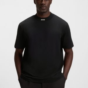 טישירט הוגו בוס HUGO BOSS כיתוב לוגו על צווארון | גברים | שחור
