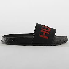 כפכפי עור ממותגים בגוון שחור HUGO BOSS