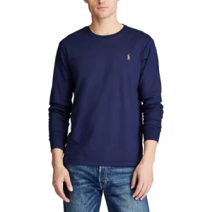 טי ארוך ראלף לורן בד מרצרייס POLO RALPH LAUREN Slim Fit Cotton Tee in Black