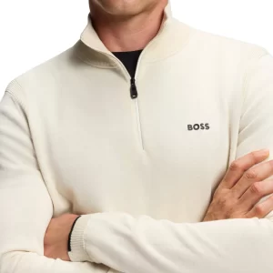 סריג הוגו בוס HUGO BOSS חצי רוכסן | גברים | שמנת