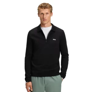 סריג הוגו בוס HUGO BOSS חצי רוכסן | גברים | שחור