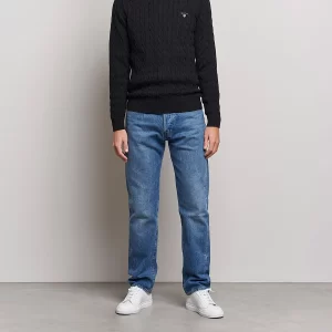 סוודר גאנט שחור Cotton Cable Knit Crew Neck Sweater