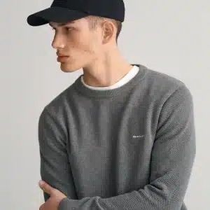סוודר גאנט Cotton Pique Crew Neck Sweater אפור