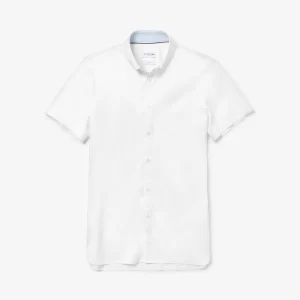 חולצה מכופתרת Lacoste לגברים – שרוול קצר | לבן
