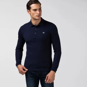 חולצת פולו לקוסט פיקה שרוול ארוך Men's Lacoste Slim Fit Stretch Polo Shirt כחול כהה