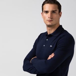 חולצת פולו לקוסט פיקה שרוול ארוך Men's Lacoste Slim Fit Stretch Polo Shirt כחול כהה